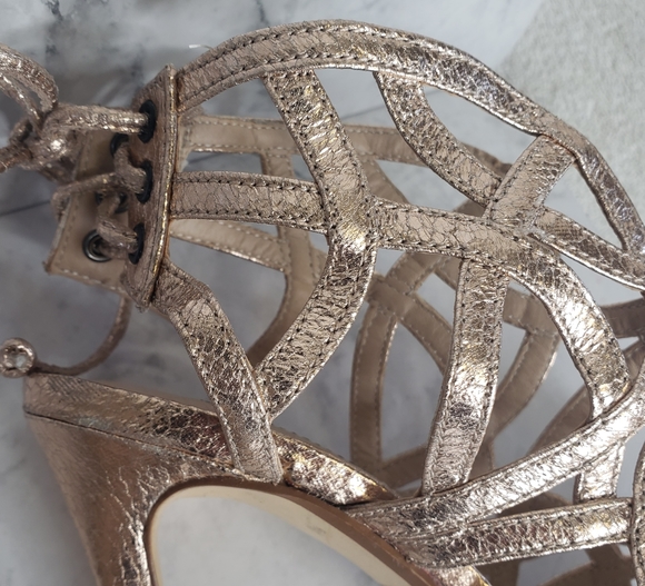 Topshop rose gold metallic strappy sexy caged heels sz 7.5 - Picture 7 of 11